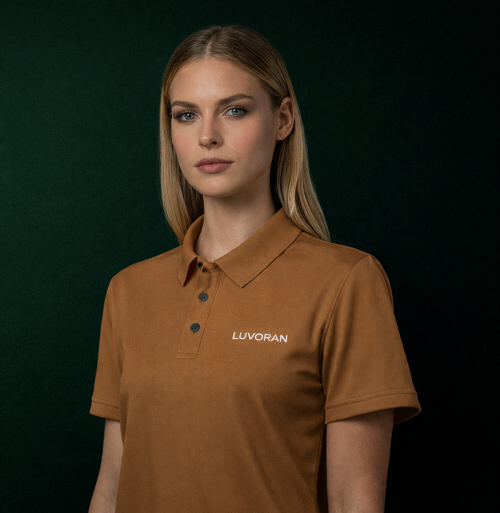 Classic Caramel Polo Shirt — Minimal Logo Short Sleeve Polo