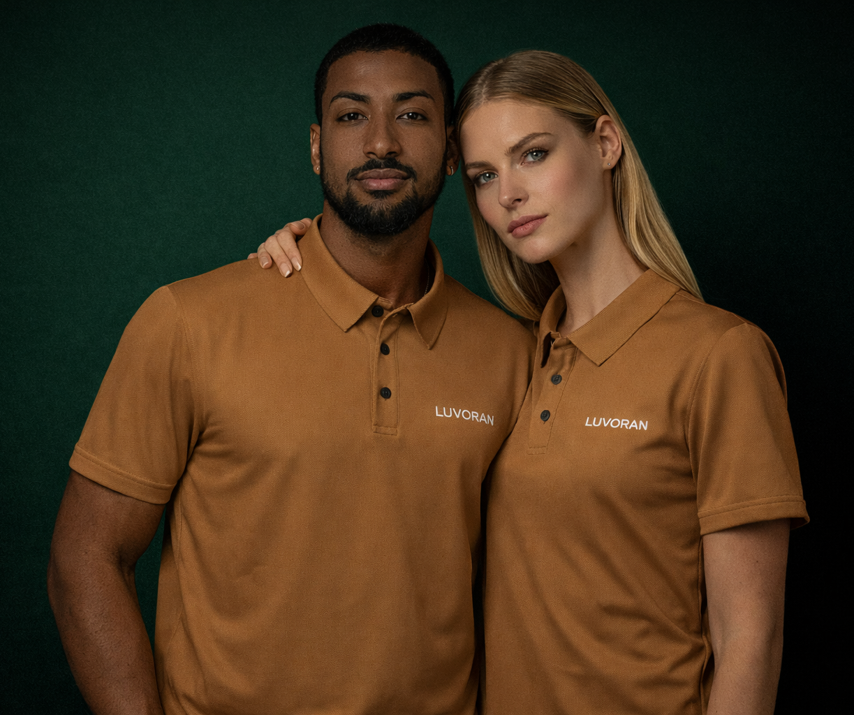 Classic Caramel Polo Shirt — Minimal Logo Short Sleeve Polo