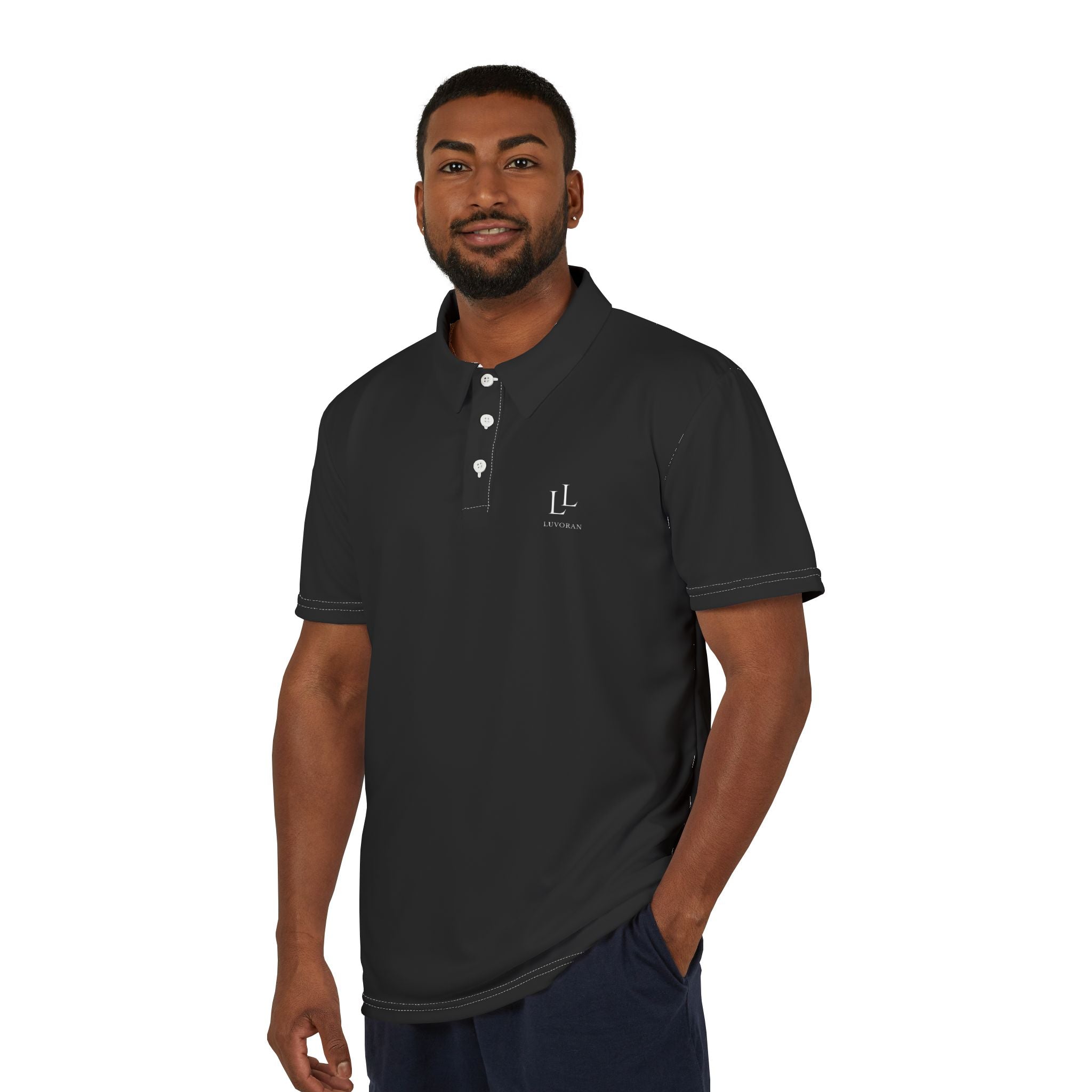 Black Logo Polo Shirt — Minimalist Branded Polo for Men